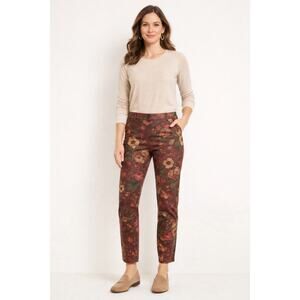 Talbots Weekender Floral Pant Women 6P Burgundy Cotton Stretch Ankle office wear